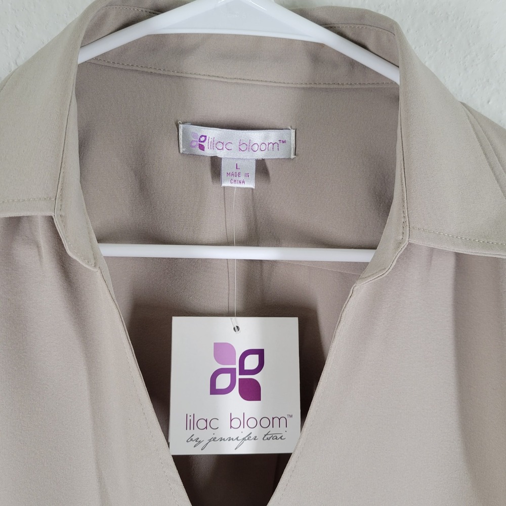 Lilac Bloom by Jennifer Tsai Women's Beige V Neck Short Sleeve Top Sz Large - Picture 7 of 12